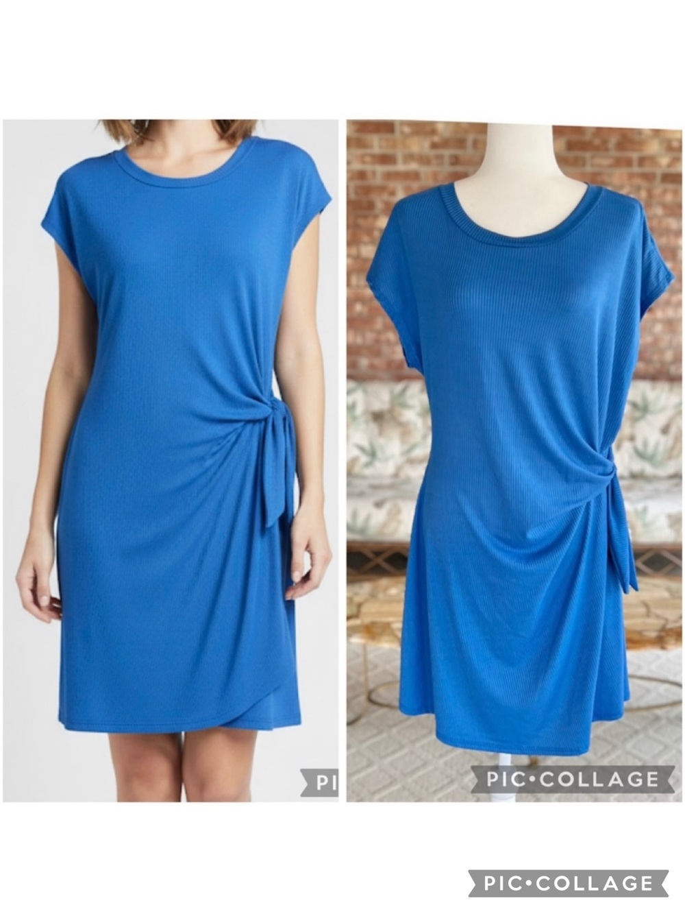 See You Monday Blue Tie Knot Waist Ribbed Knit Mini Dress L Quiet Luxury